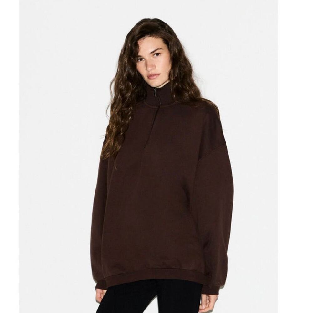 SKIMS Boyfriend Fleece Slouchy Half Zip Pullover Espresso XS (Oversized) NWT